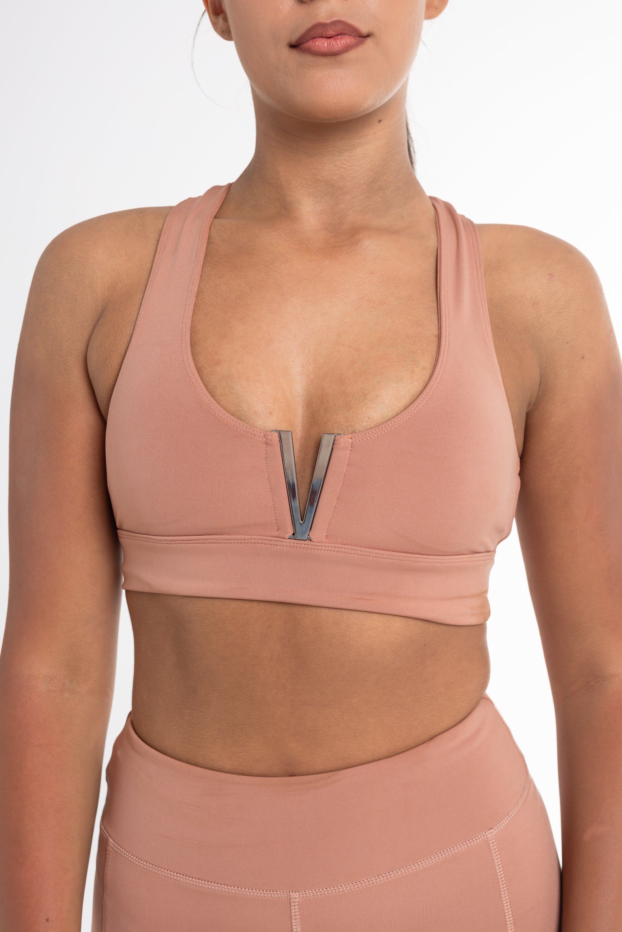 Sports Bra With V Hardware Racer Back - Fawn